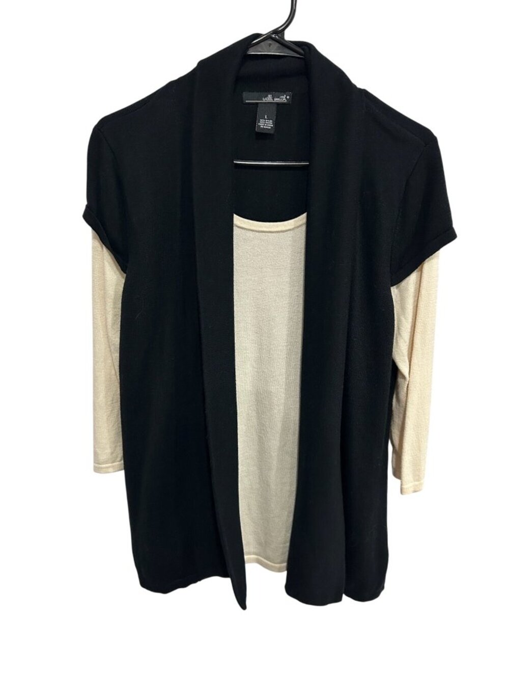 Willi SmithLarge Open-Front Cardigan Beige Layered Top Preppy Business Minimal